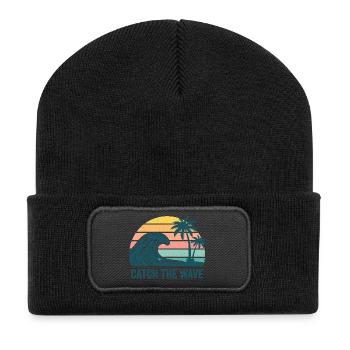Surf Shirt Waves Sea Retro Surfer Gift - Recycled Patch Beanie - black - Front