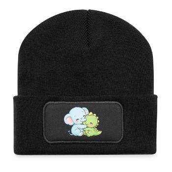 Best Friends Forever – Cute Elephant & Dino - Recycled Patch Beanie - black - Front