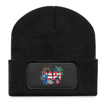 Papi Puerto Rico Flagge Urlaub Sommer - Recycelte Patch Beanie - Schwarz - Vorne