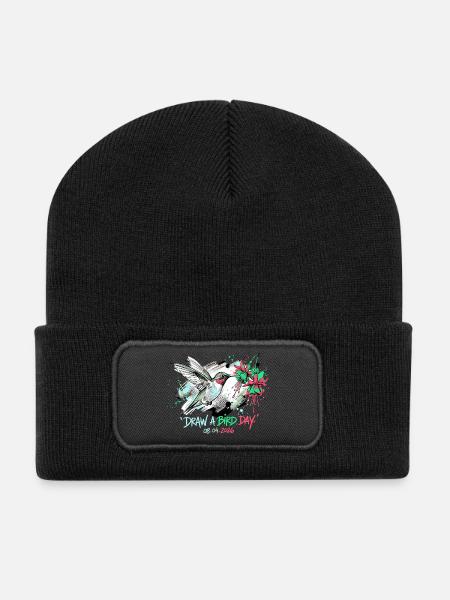 Kolibri-Tintenspritzer mit Blumen - Recycelte Patch Beanie - Schwarz