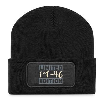 Vintage 1946, 80. Jubiläumsgeschenk - Recycelte Patch Beanie - Schwarz - Vorne
