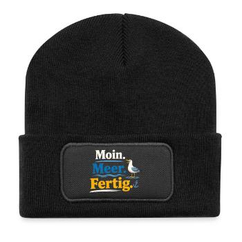 Moin Meer Fertig Möwe lustig Spruch  - Recycelte Patch Beanie - Schwarz - Vorne