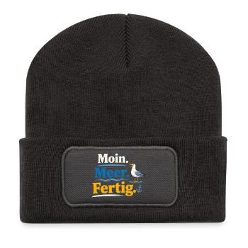 Moin Meer Fertig Möwe lustig Spruch  - Recycelte Patch Beanie - Dunkelgrau - Vorne