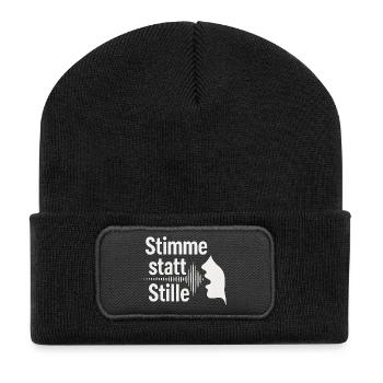 Stimme statt Stille Meinungsfreiheit Spruch - Recycelte Patch Beanie - Schwarz - Vorne