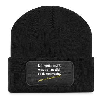 Was dich so dumm macht – Es funktioniert - Recycelte Patch Beanie - Schwarz - Vorne
