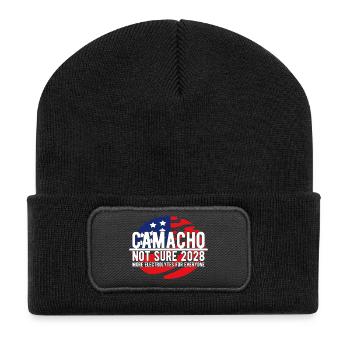 Camacho 2028 Emblem-Parodie Lustig, nicht sicher - Recycelte Patch Beanie - Schwarz - Vorne