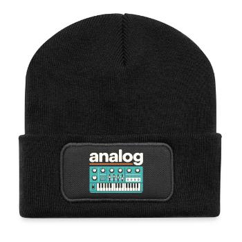 Analoger Synthesizer Retro Music - Recycelte Patch Beanie - Schwarz - Vorne