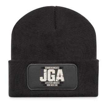 Sondereinsatz JGA – Letzter Einsatz vor der Ehe - Recycelte Patch Beanie - Dunkelgrau - Vorne