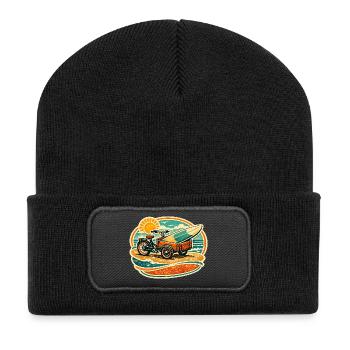 Retro Surfboard Cart on the Beach Cargo Bike Bicycle - Recycled Patch Beanie - black - Front