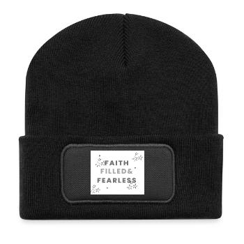 Voller Glauben und furchtlos - Recycelte Patch Beanie - Schwarz - Vorne