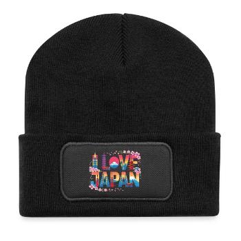 I Love Japan Sakura Mount Fuji Tokyo Skyline - Recycled Patch Beanie - black - Front