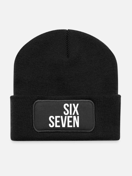 67 "six seven" text - Recycled Patch Beanie - black