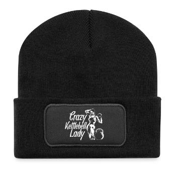 Gym Junkies Crazy Kettlebell Lady Calisthenics - Recycelte Patch Beanie - Schwarz - Vorne