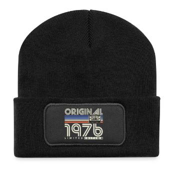 1976 Jahrgang Vintage Retro Geburtstag Geschenk - Recycelte Patch Beanie - Schwarz - Vorne