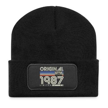 Cadeau d’anniversaire rétro vintage original de 1987 - Beanie recyclé à patch - noir - Devant