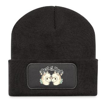 Cadeaux mignons et drôles, Best of the Herd Alpaga - Beanie recyclé à patch - charbon - Devant
