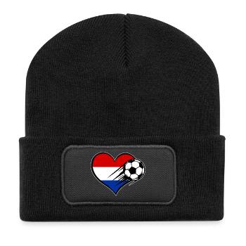 Drapeau des Pays-Bas Fussball_mit_Herz - Beanie recyclé à patch - noir - Devant