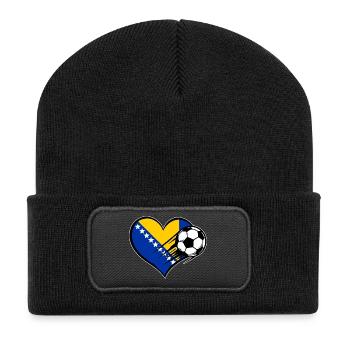 Bosnien Flagge Fußball mit Herz - Recycelte Patch Beanie - Schwarz - Vorne