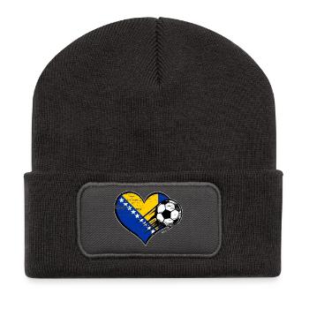 Bosnien Flagge Fußball mit Herz used - Recycelte Patch Beanie - Dunkelgrau - Vorne