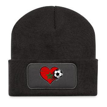 Marokko Flagge Fußball mit Herz used - Recycelte Patch Beanie - Dunkelgrau - Vorne