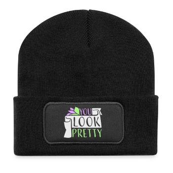 You Look Pretty Funny Complement Self Love Logo - Recycled Patch Beanie - black - Front