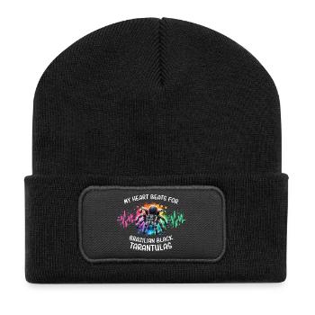 Schwarze Vogelspinne Herzlinie - Recycelte Patch Beanie - Schwarz - Vorne