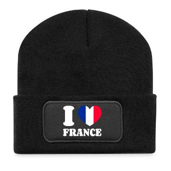 I Love France Frankreich-Liebe Herz Frankreichfan - Recycelte Patch Beanie - Schwarz - Vorne
