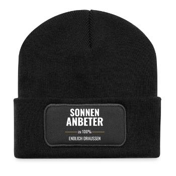Sonnenanbeter zu 100% Endlich draußen - Recycelte Patch Beanie - Schwarz - Vorne