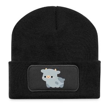 Vache bleue belge - Beanie recyclé à patch - noir - Devant