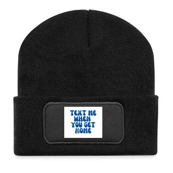 Schreib mir, wenn du zu Hause bist - Recycelte Patch Beanie - Schwarz - Vorne
