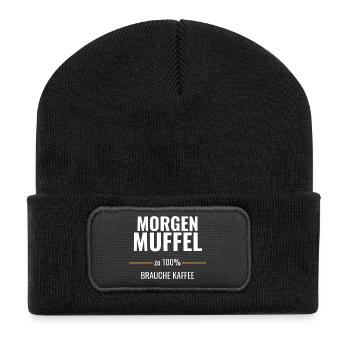Morgenmuffel zu 100% – Brauche Kaffee - Recycelte Patch Beanie - Schwarz - Vorne