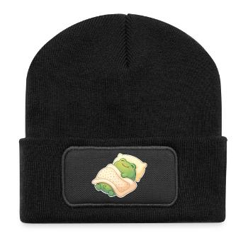 Frosch Schlafen - Recycelte Patch Beanie - Schwarz - Vorne