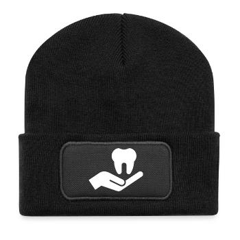 Zahn, Zahnarzt, Dentist, Zahnarztpraxis - Recycelte Patch Beanie - Schwarz - Vorne