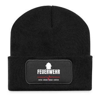 Feuerwehr Herzschlag EKG Herzlinie Feuerwehrmann - Recycelte Patch Beanie - Schwarz - Vorne