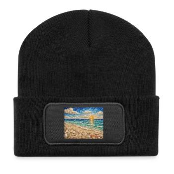 Plage de la Mosaïque de Coquillages Lever du soleil - Beanie recyclé à patch - noir - Devant