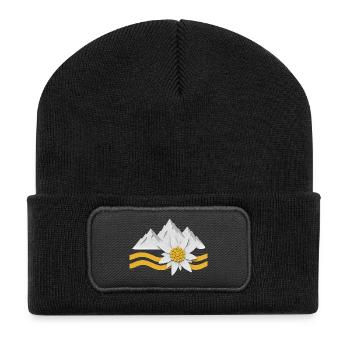 Alps Mountains with Edelweiss Flowers Nature Landscape - Recycled Patch Beanie - black - Front