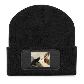 Cat Slaps God's Hand Funny Cats Meme - Recycled Patch Beanie - black - Front
