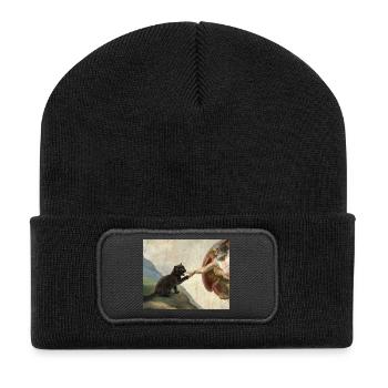 Cat Slaps God's Hand Funny Cats Meme - Recycled Patch Beanie - black - Front