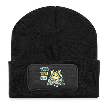 Art cadeau cadeau en laine mignonne Kitty Baby Cat Kawaii - Beanie recyclé à patch - noir - Devant