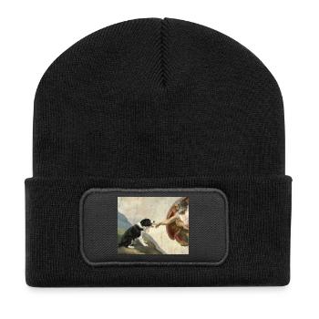 Dog God Hand Border Collie Dog Meme - Recycled Patch Beanie - black - Front