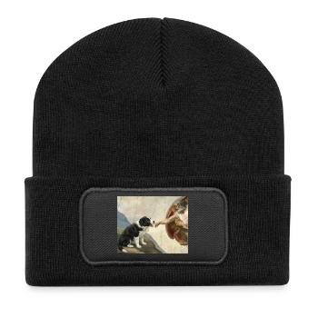Dog God Hand Border Collie Dog Meme - Recycled Patch Beanie - black - Front