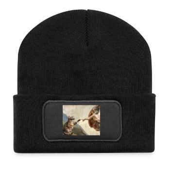 Chat gifle la main de Dieu Mème des chats drôles - Beanie recyclé à patch - noir - Devant