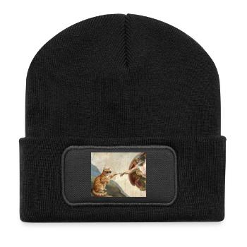 Chat gifle la main de Dieu Mème des chats drôles - Beanie recyclé à patch - noir - Devant