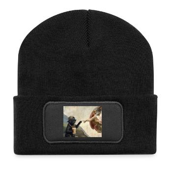 Chat gifle la main de Dieu Mème des chats drôles - Beanie recyclé à patch - noir - Devant