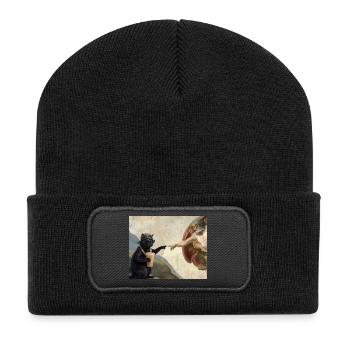 Katze Schlägt Gottes Hand Lustiges Katzen meme - Recycelte Patch Beanie - Schwarz - Vorne