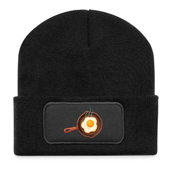 Frühstück Lustiger Brunch Kaffee Pfannkuchen Speckessen - Recycelte Patch Beanie - Schwarz - Vorne
