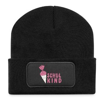 Schulkind 2026 Einschulung Geschenk Erstklässler - Recycelte Patch Beanie - Schwarz - Vorne