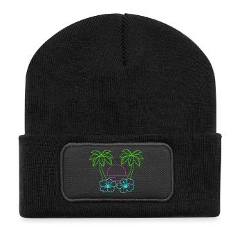 Neon Tropenstrand Sonnenuntergang - Recycelte Patch Beanie - Schwarz - Vorne