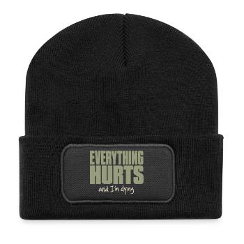 Alles tut weh - Lustiges Fitness Shirt - Recycelte Patch Beanie - Schwarz - Vorne