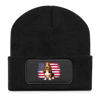 Patriotic Basset Hound - US Flag Dog Mom Dad - Recycled Patch Beanie - black - Front